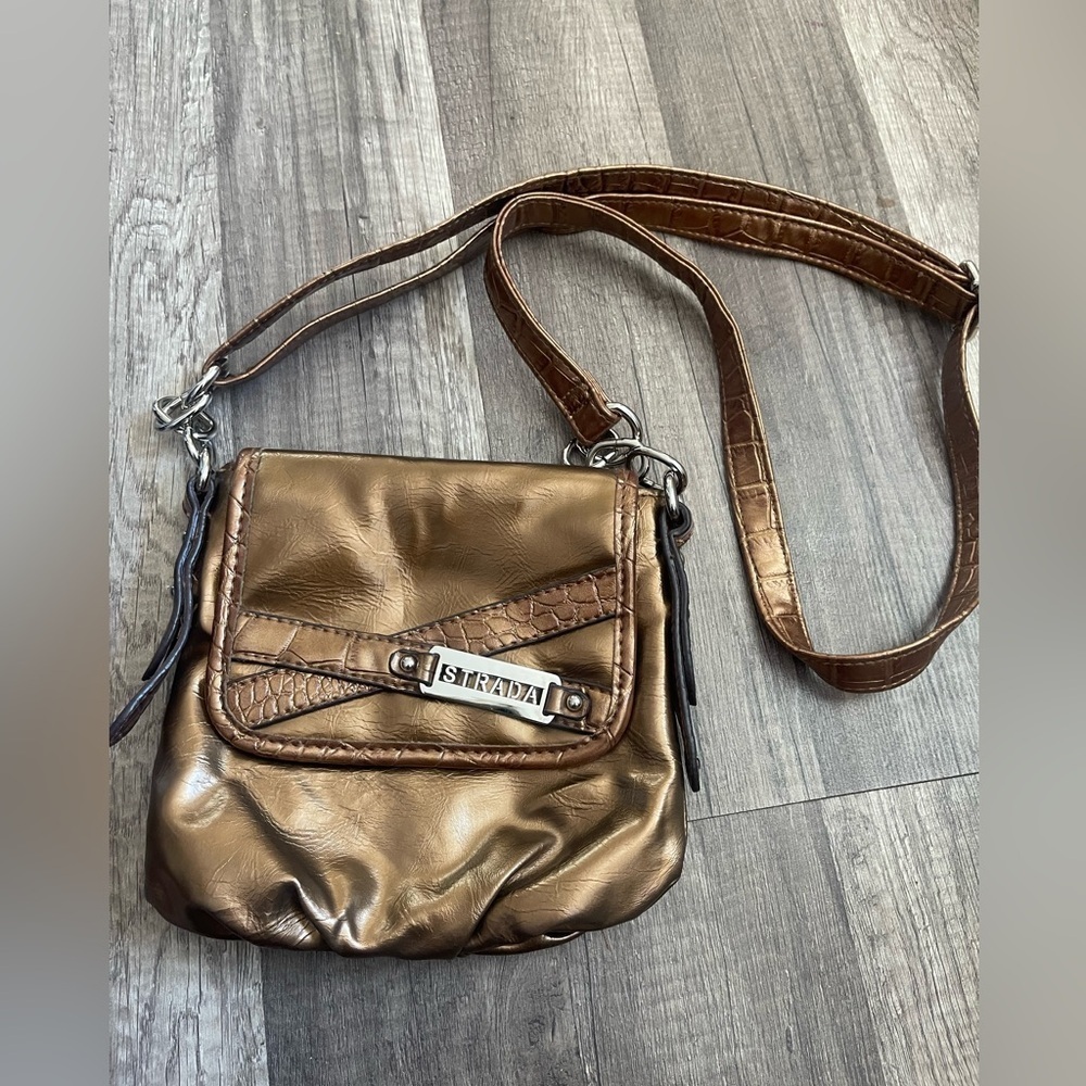 STRADA Italy gold metallic bronze crossbody bag resort boho western whimsical